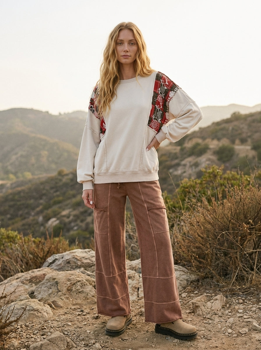 Marlow Mixed Print Washed Terry Pullover