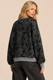 Midnight Garden Floral Print Drop Shoulder Sweater