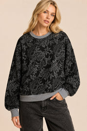 Midnight Garden Floral Print Drop Shoulder Sweater