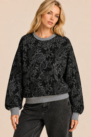 Midnight Garden Floral Print Drop Shoulder Sweater
