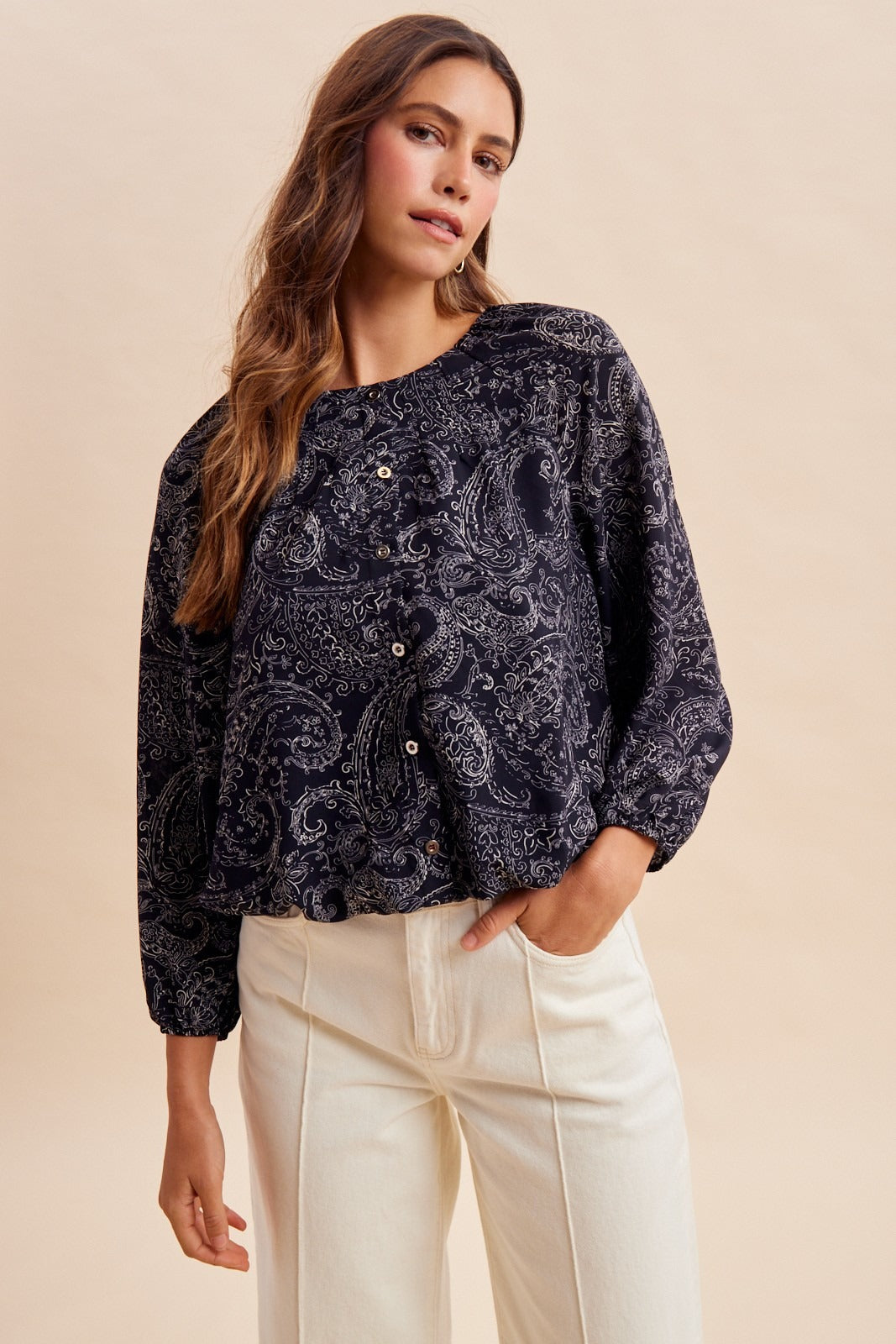 Midnight Paisley Balloon Hem Blouse