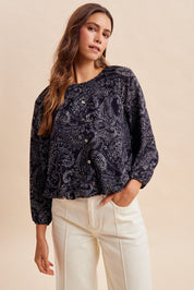 Midnight Paisley Balloon Hem Blouse