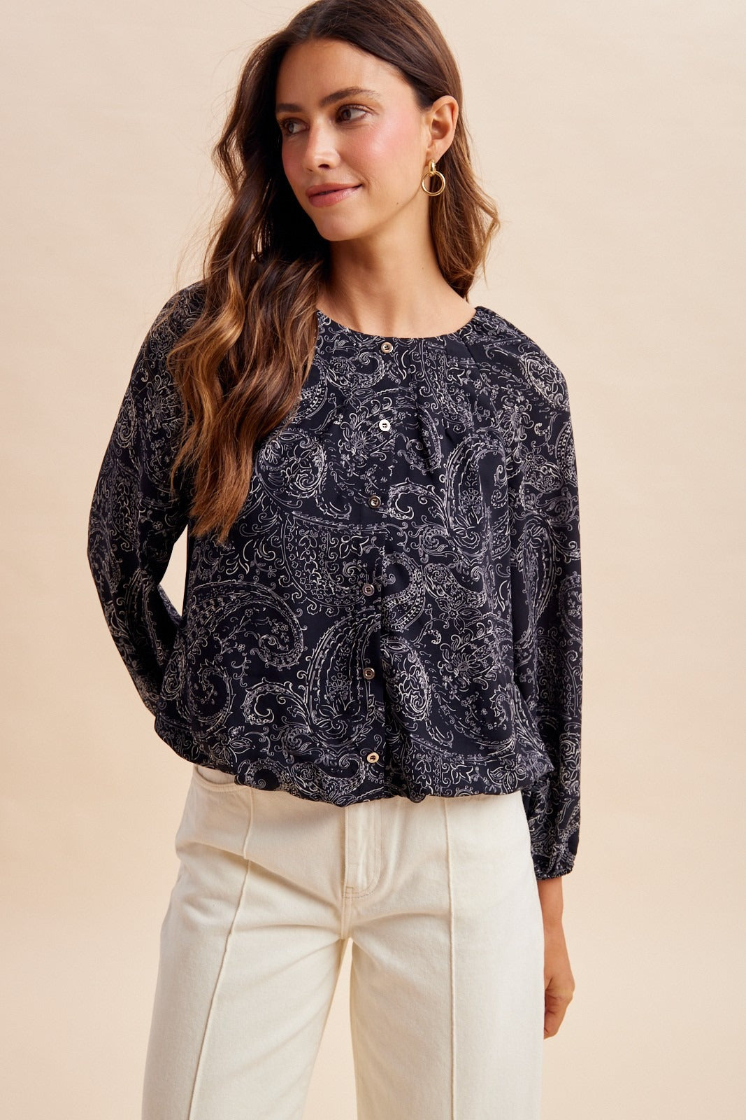 Midnight Paisley Balloon Hem Blouse
