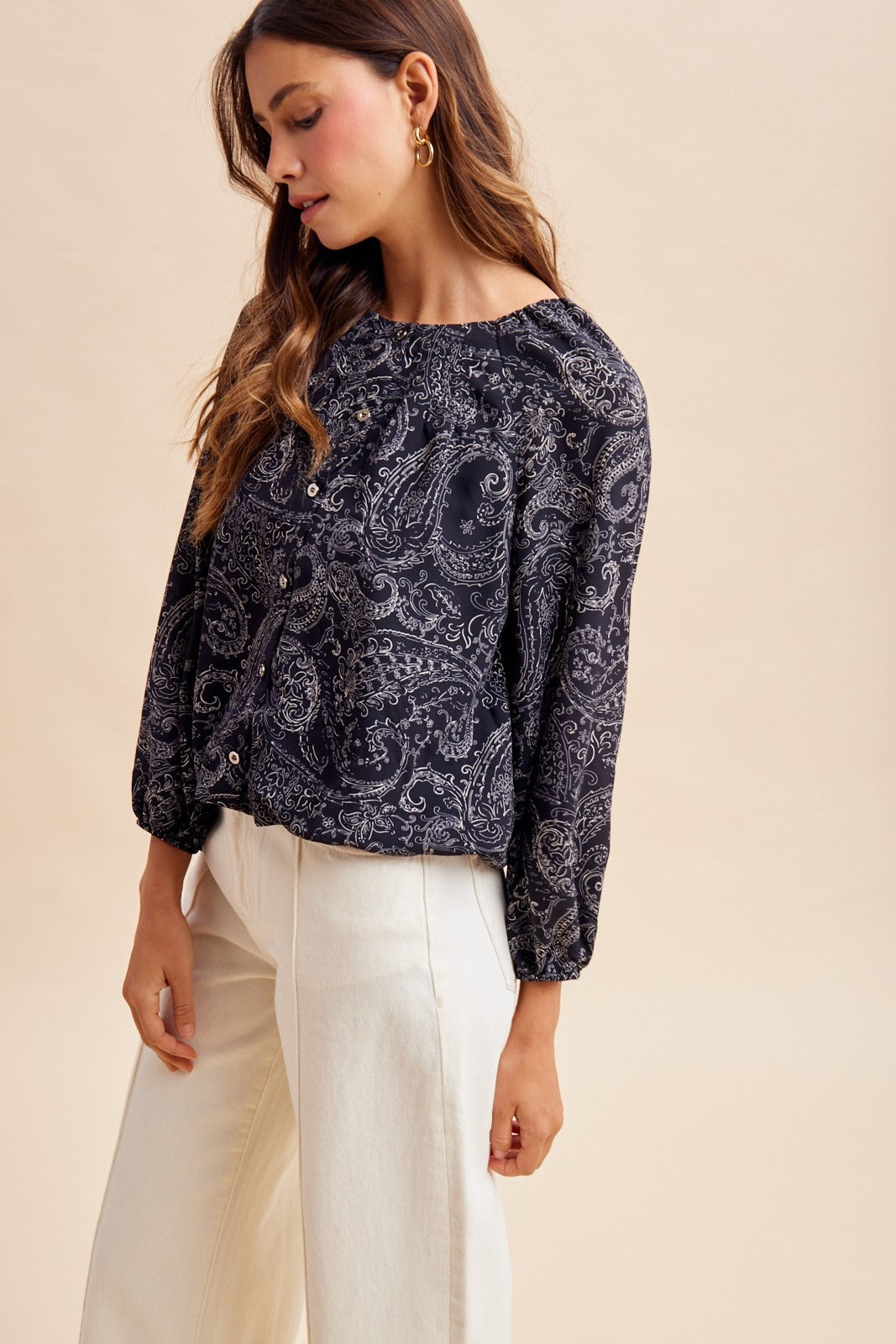 Midnight Paisley Balloon Hem Blouse