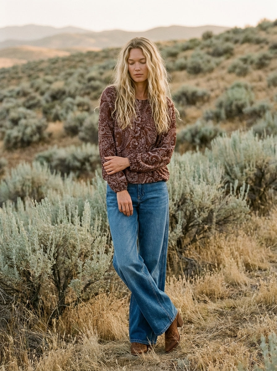Midnight Paisley Balloon Hem Blouse