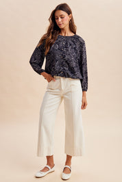 Midnight Paisley Balloon Hem Blouse