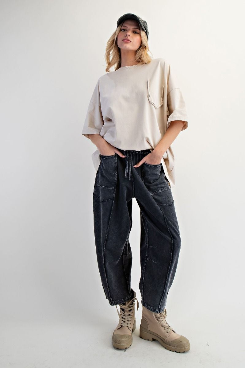 The Essential Mineral Washed Terry Knit Barrel Pants