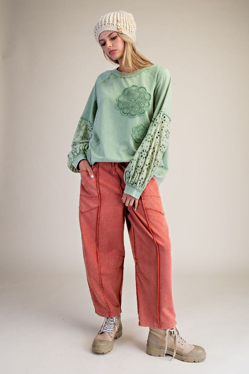 The Essential Mineral Washed Terry Knit Barrel Pants