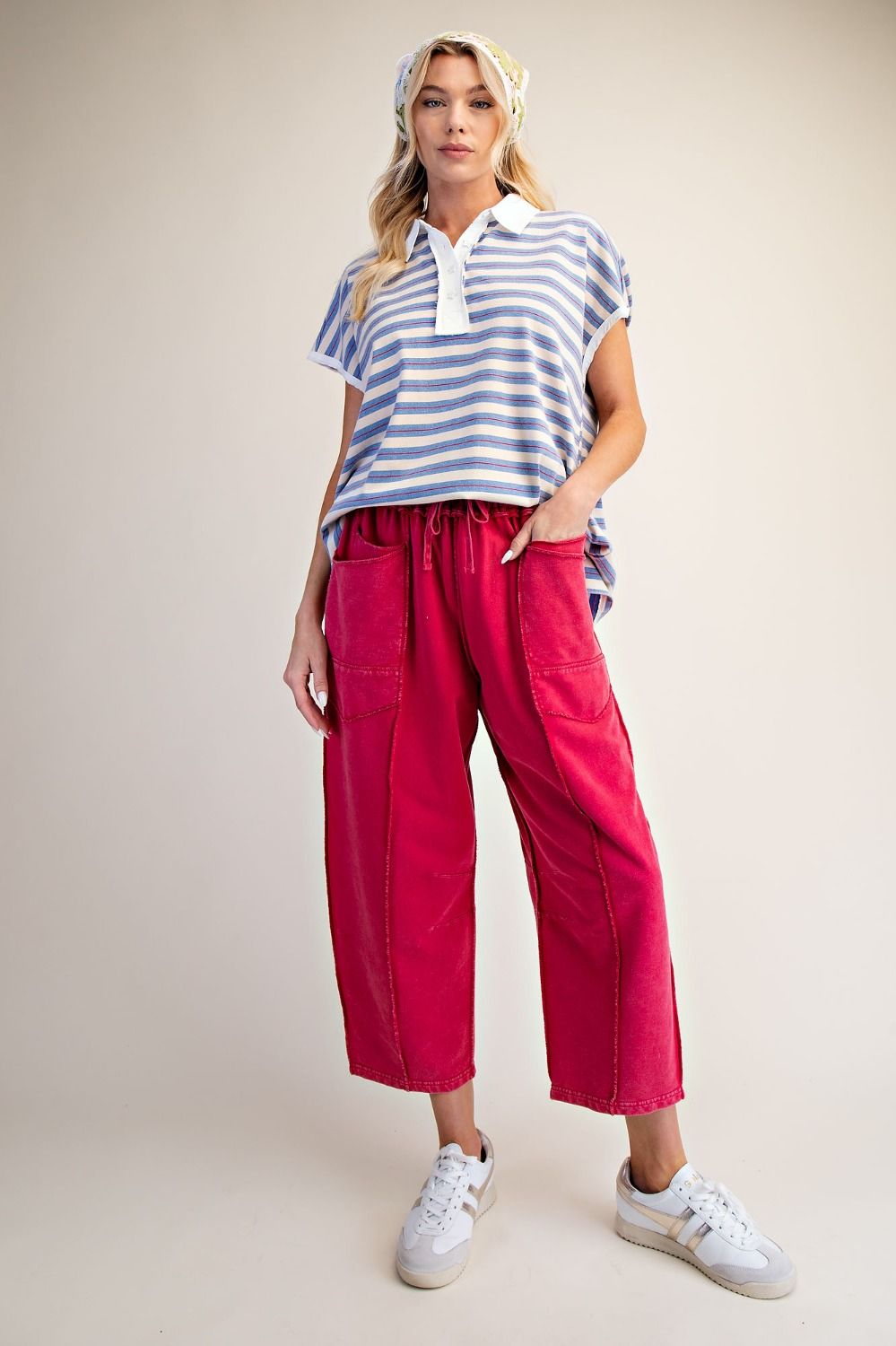 The Essential Mineral Washed Terry Knit Barrel Pants
