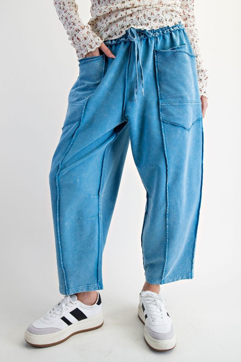 The Essential Mineral Washed Terry Knit Barrel Pants
