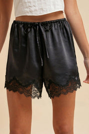 Moonlight Lace Trim Satin Drawstring Shorts