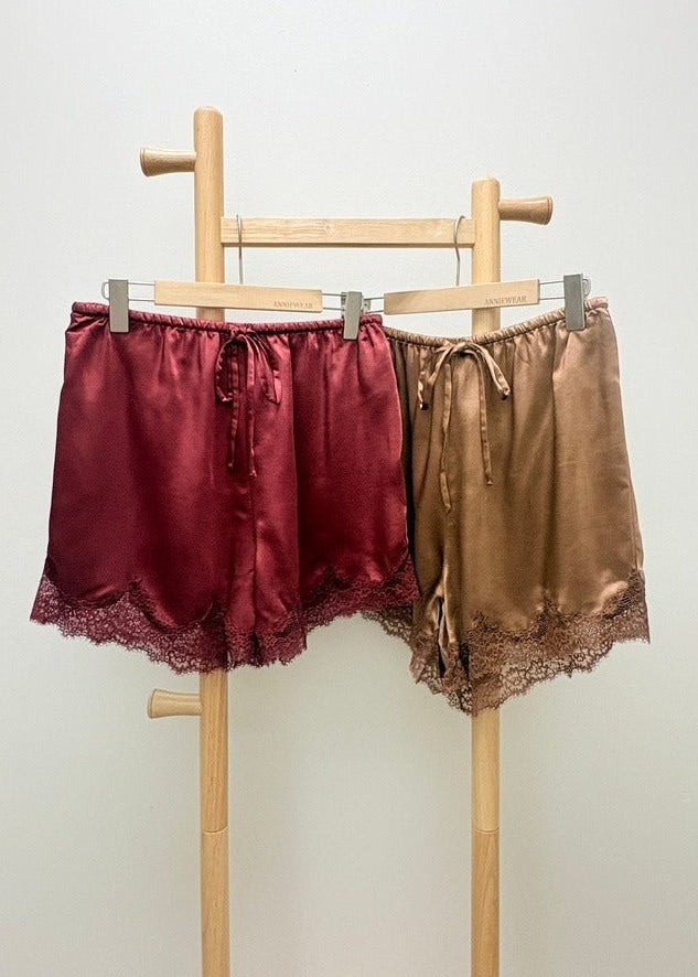 Moonlight Lace Trim Satin Drawstring Shorts