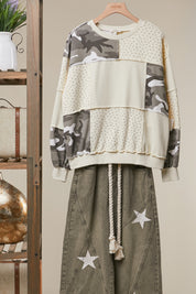 Mixed Signals Multi-Fabric Camo Patchwork Pullover