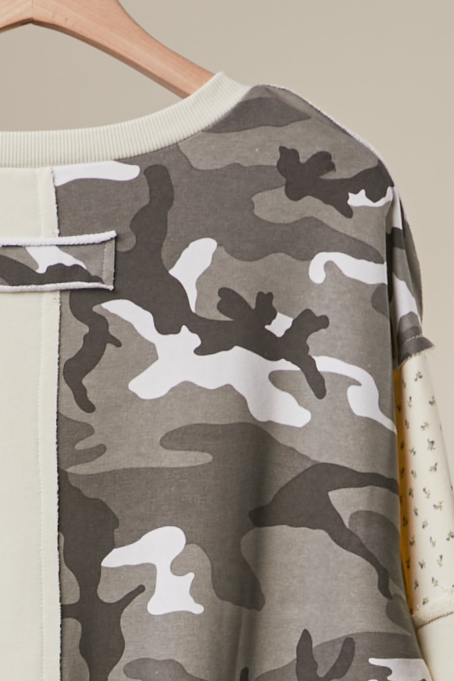Mixed Signals Multi-Fabric Camo Patchwork Pullover