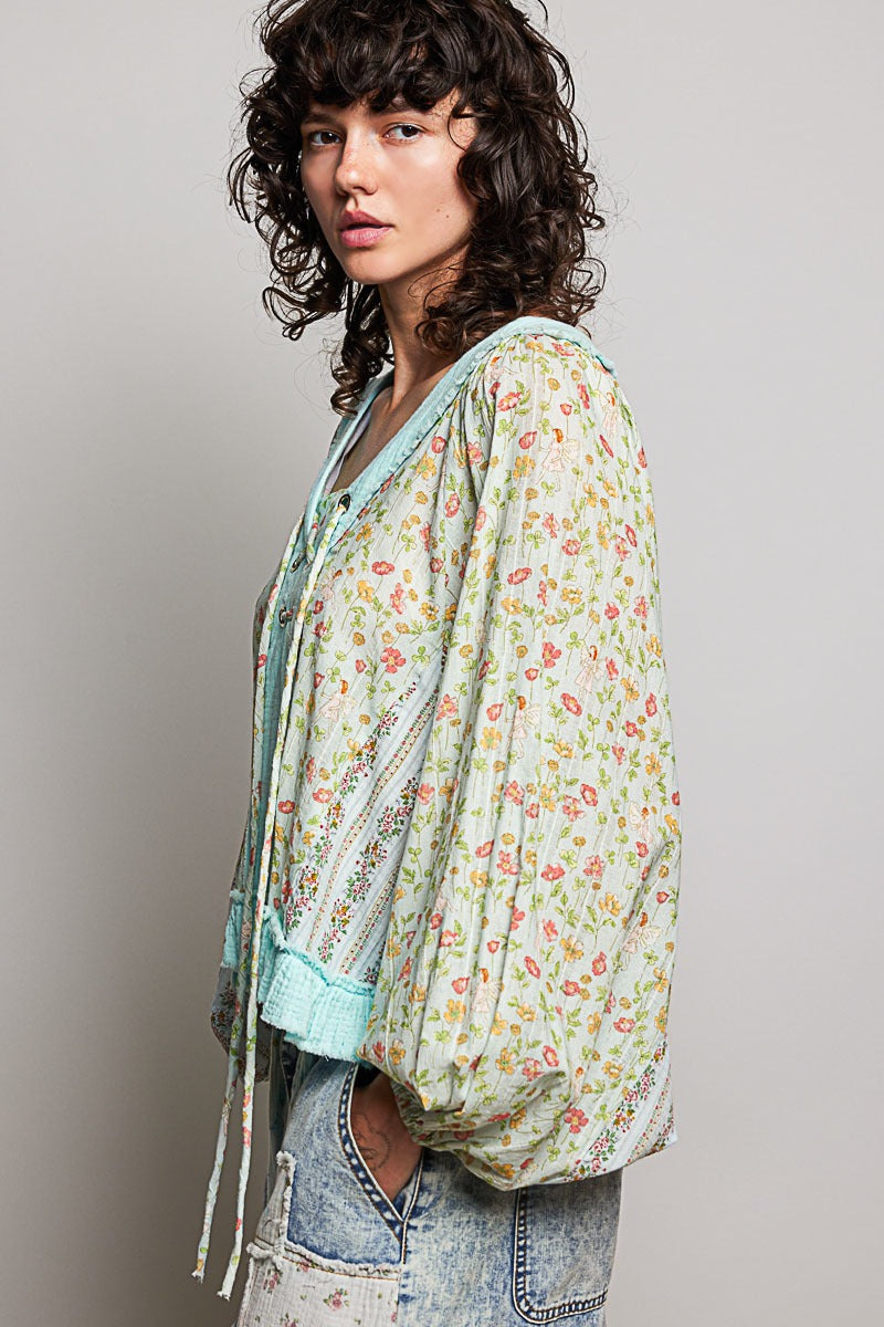 Nell Lace-Up Patchwork Top