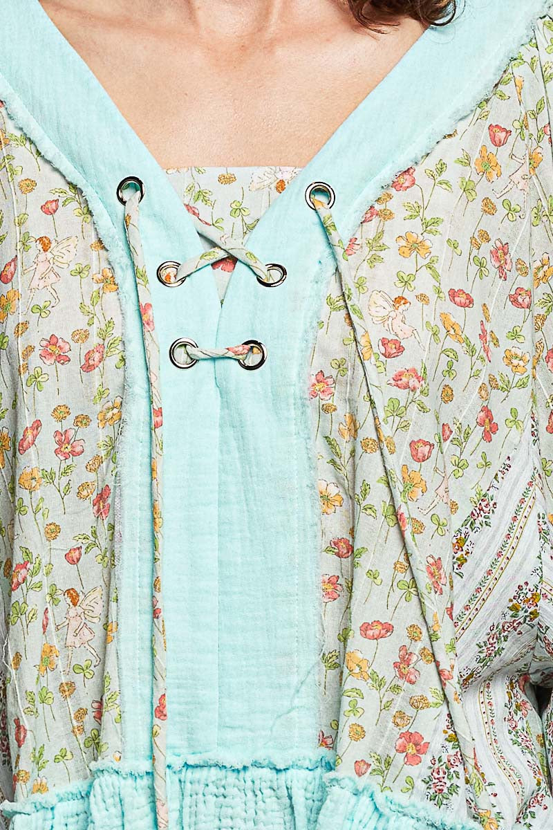 Nell Lace-Up Patchwork Top