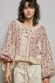 Nell Lace-Up Patchwork Top