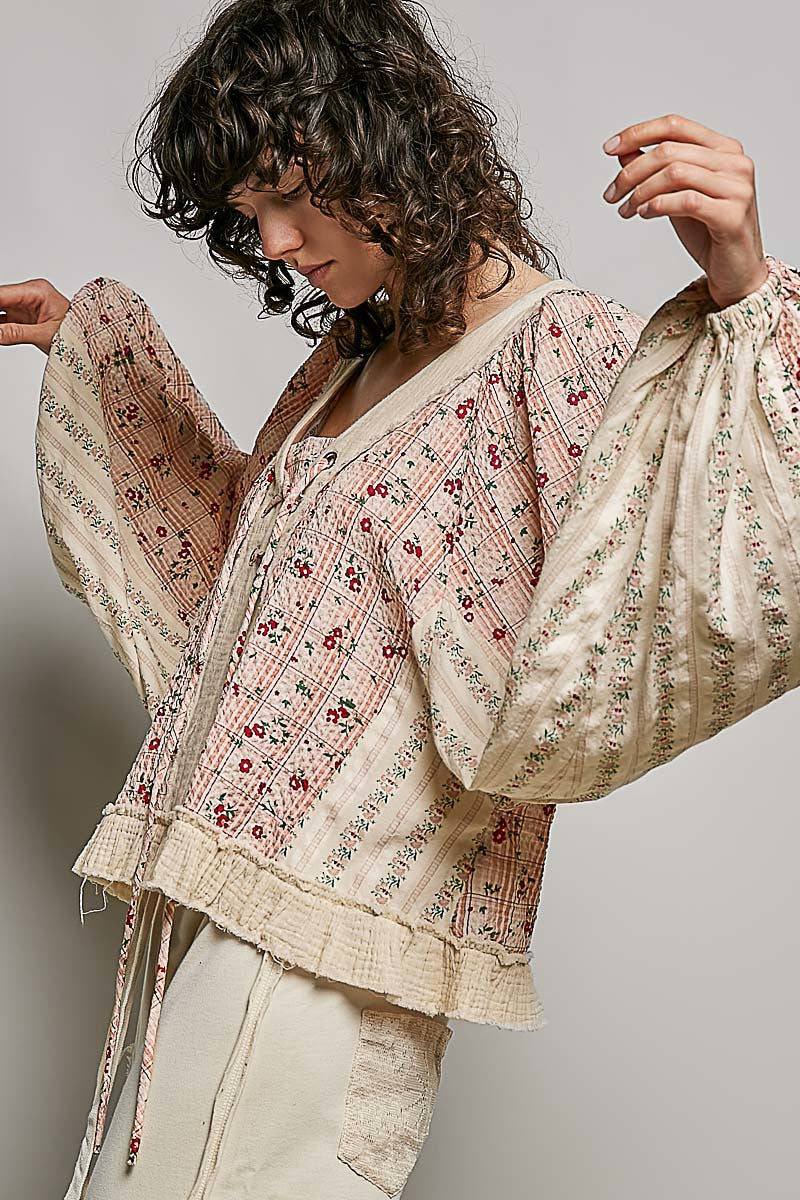 Nell Lace-Up Patchwork Top