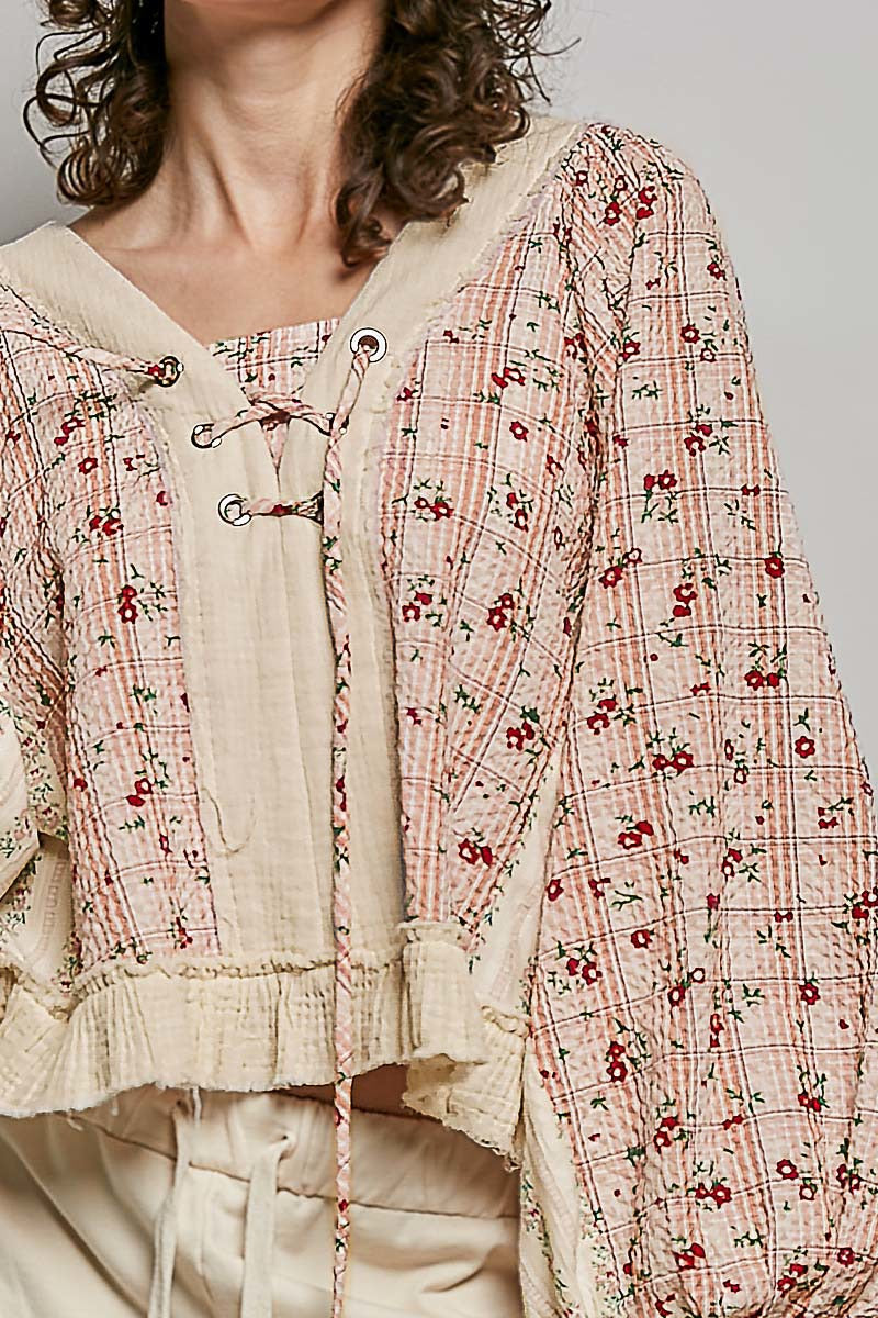 Nell Lace-Up Patchwork Top