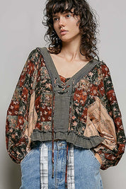 Nell Lace-Up Patchwork Top