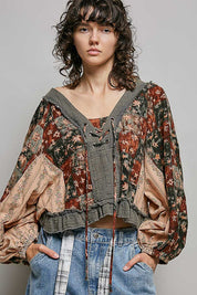 Nell Lace-Up Patchwork Top