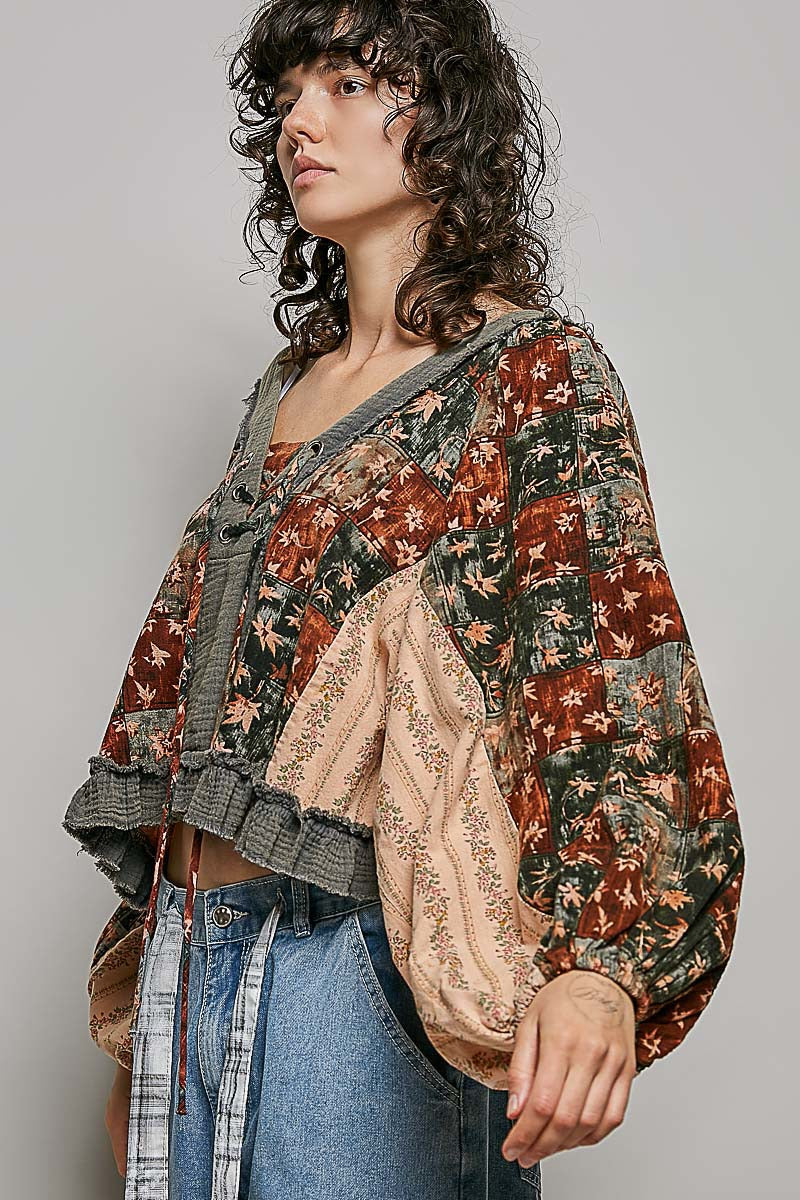 Nell Lace-Up Patchwork Top