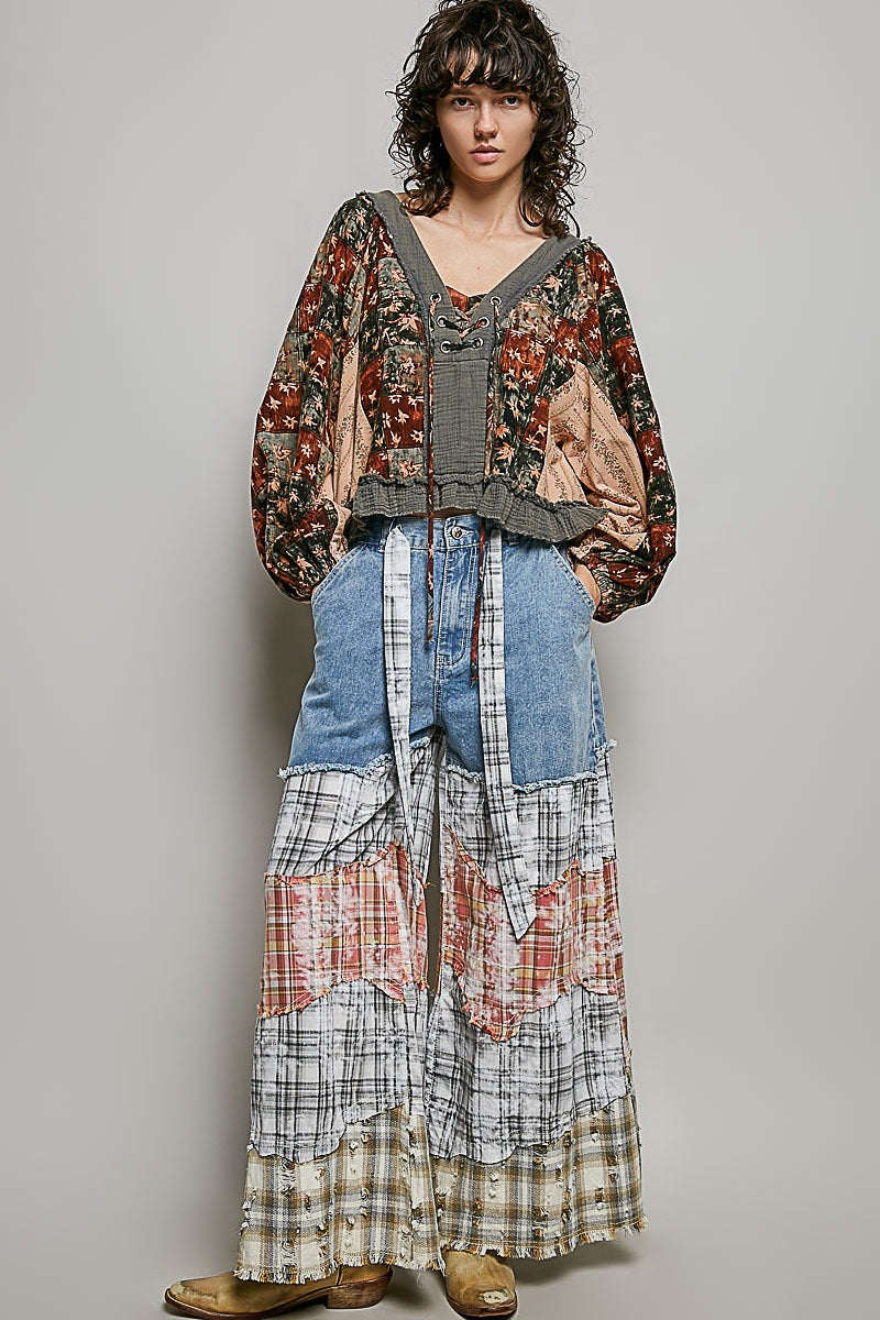 Nell Lace-Up Patchwork Top