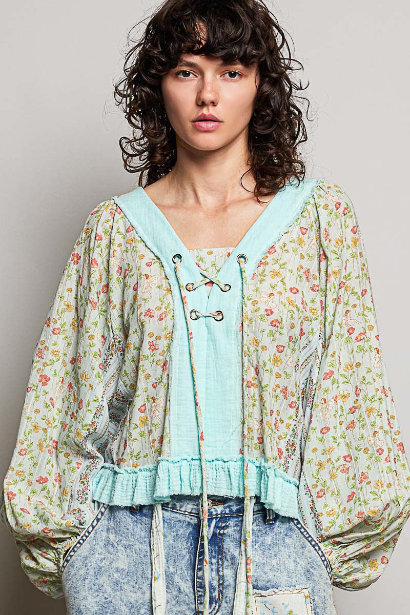 Nell Lace-Up Patchwork Top