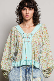 Nell Lace-Up Patchwork Top