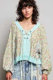 Nell Lace-Up Patchwork Top