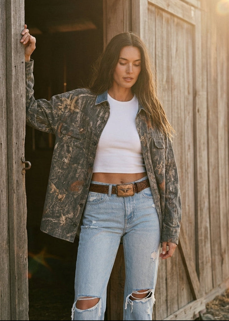 Oak Creek Denim Collar Camo Shacket