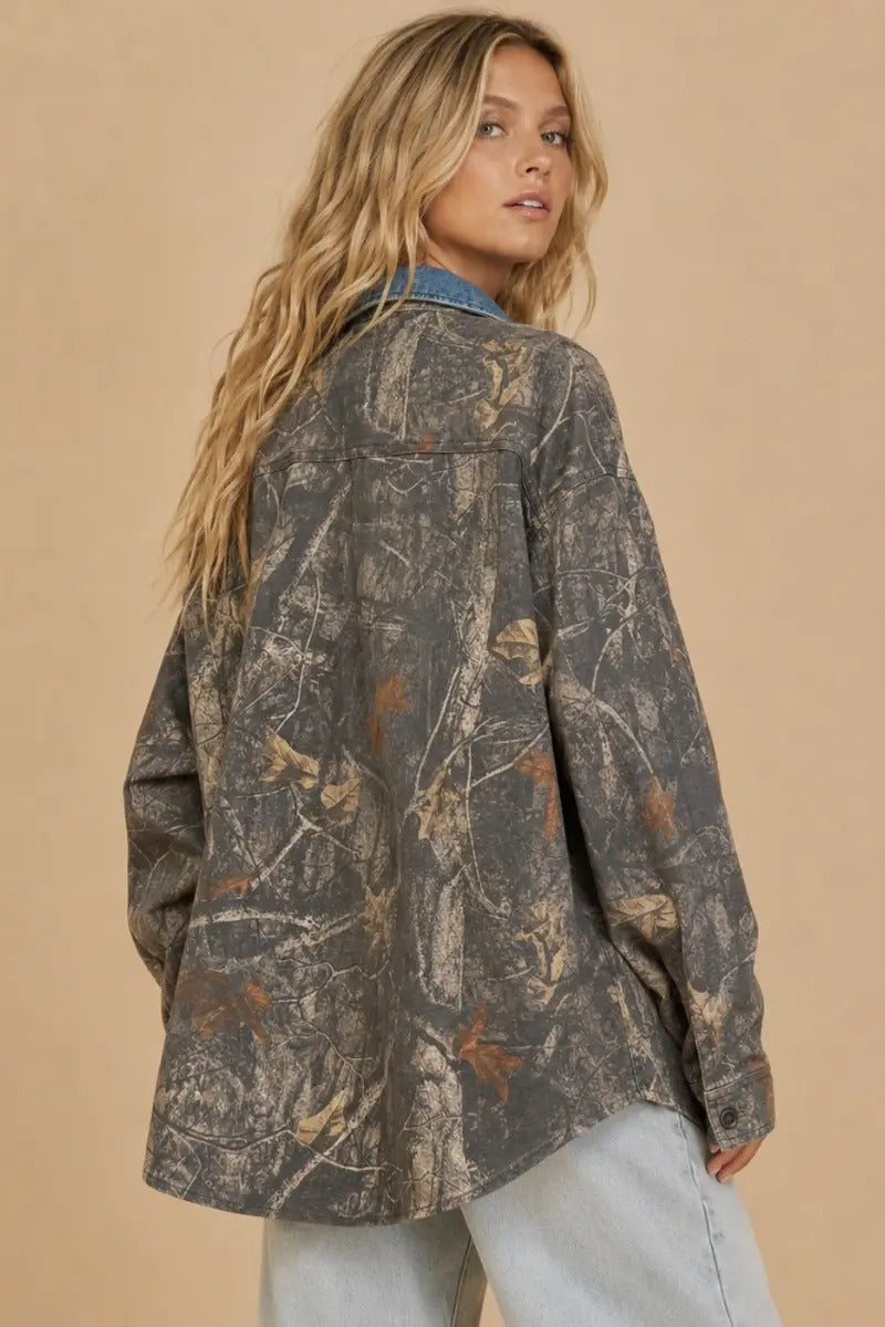 Oak Creek Denim Collar Camo Shacket