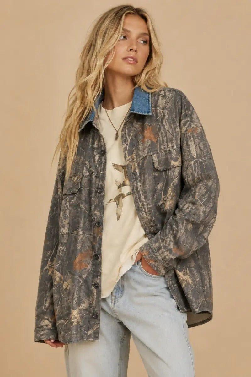 Oak Creek Denim Collar Camo Shacket