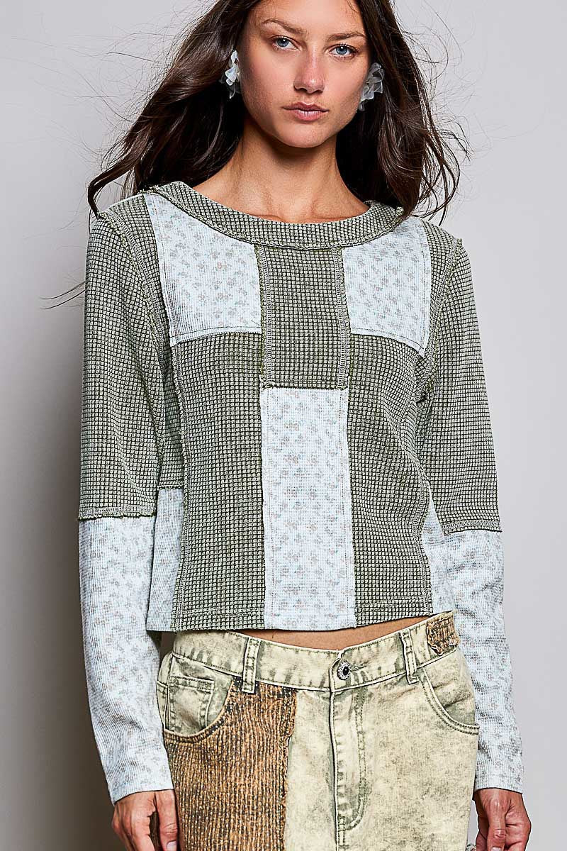 Odd Ends Waffle Knit Patchwork Top