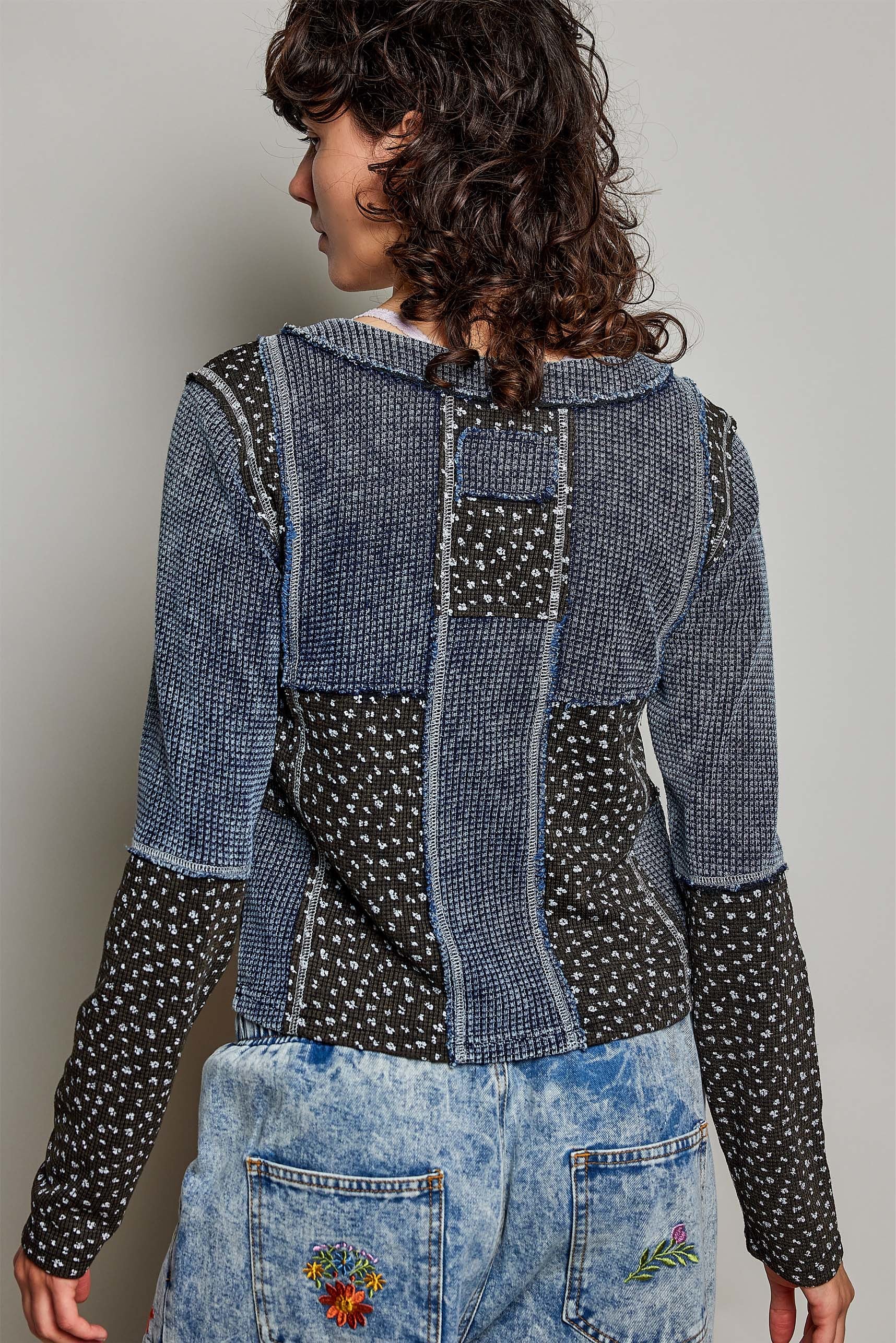 Odd Ends Waffle Knit Patchwork Top
