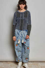 Odd Ends Waffle Knit Patchwork Top