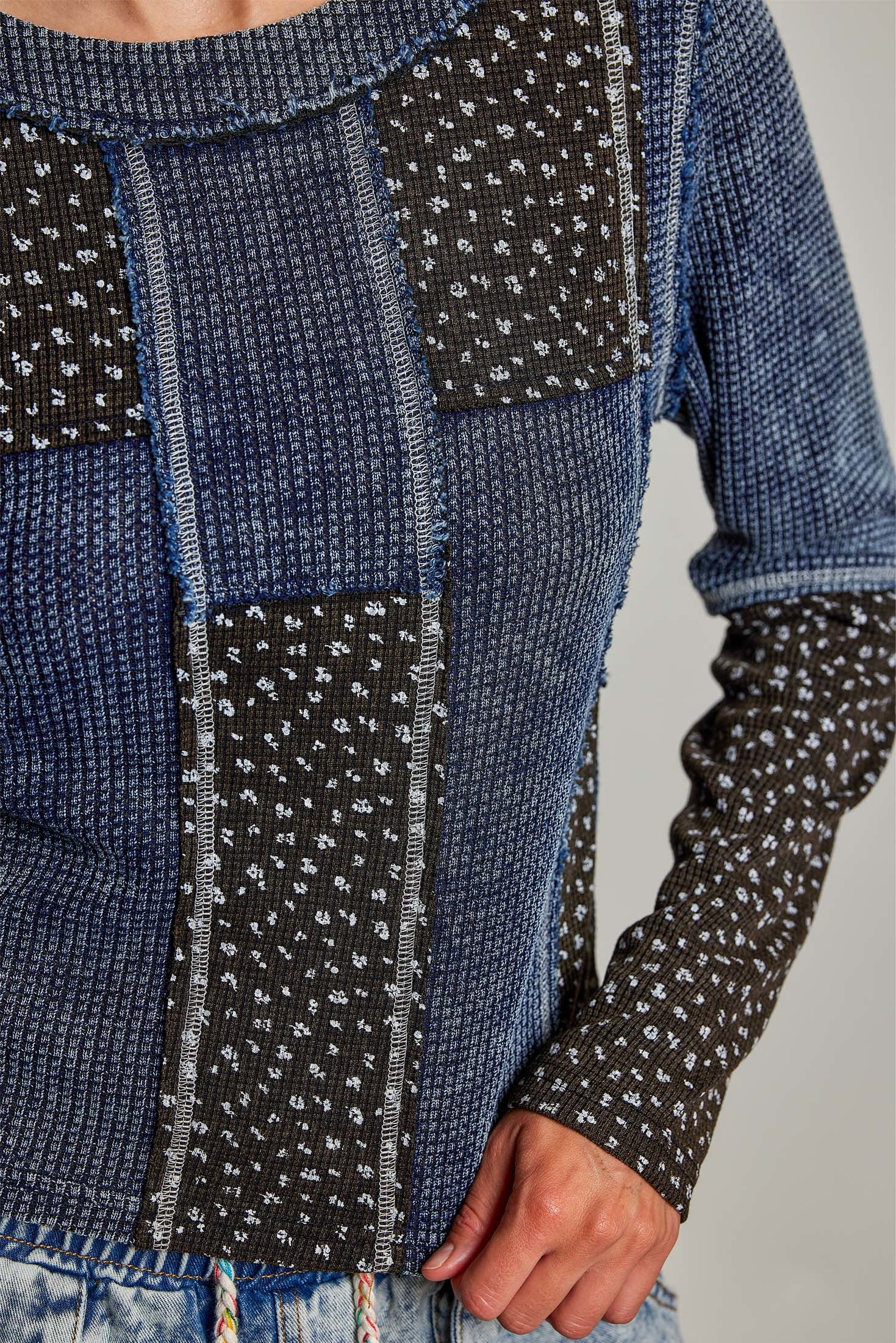 Odd Ends Waffle Knit Patchwork Top