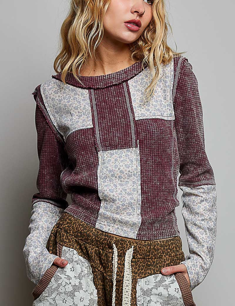 Odd Ends Waffle Knit Patchwork Top