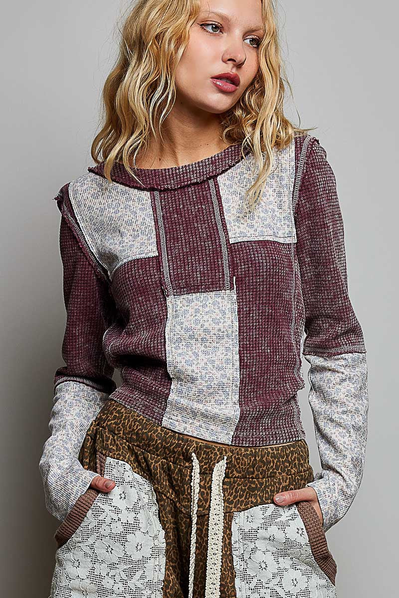 Odd Ends Waffle Knit Patchwork Top