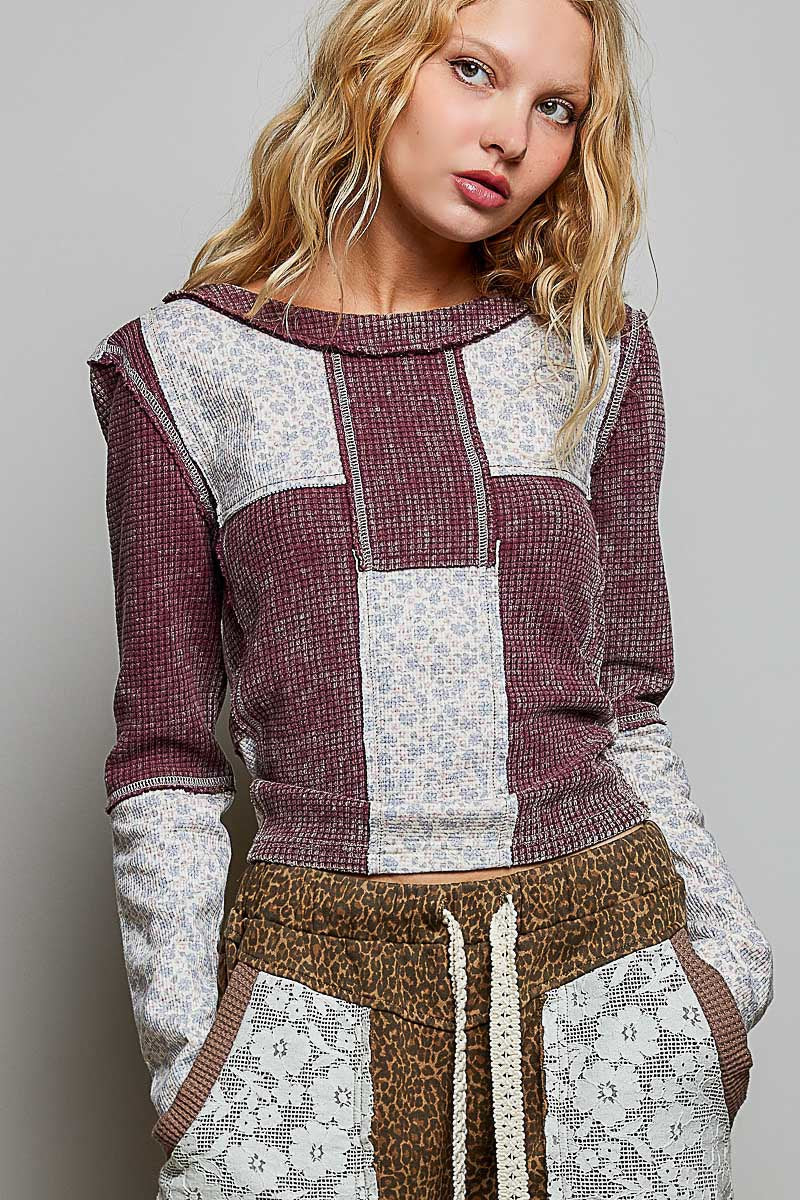 Odd Ends Waffle Knit Patchwork Top