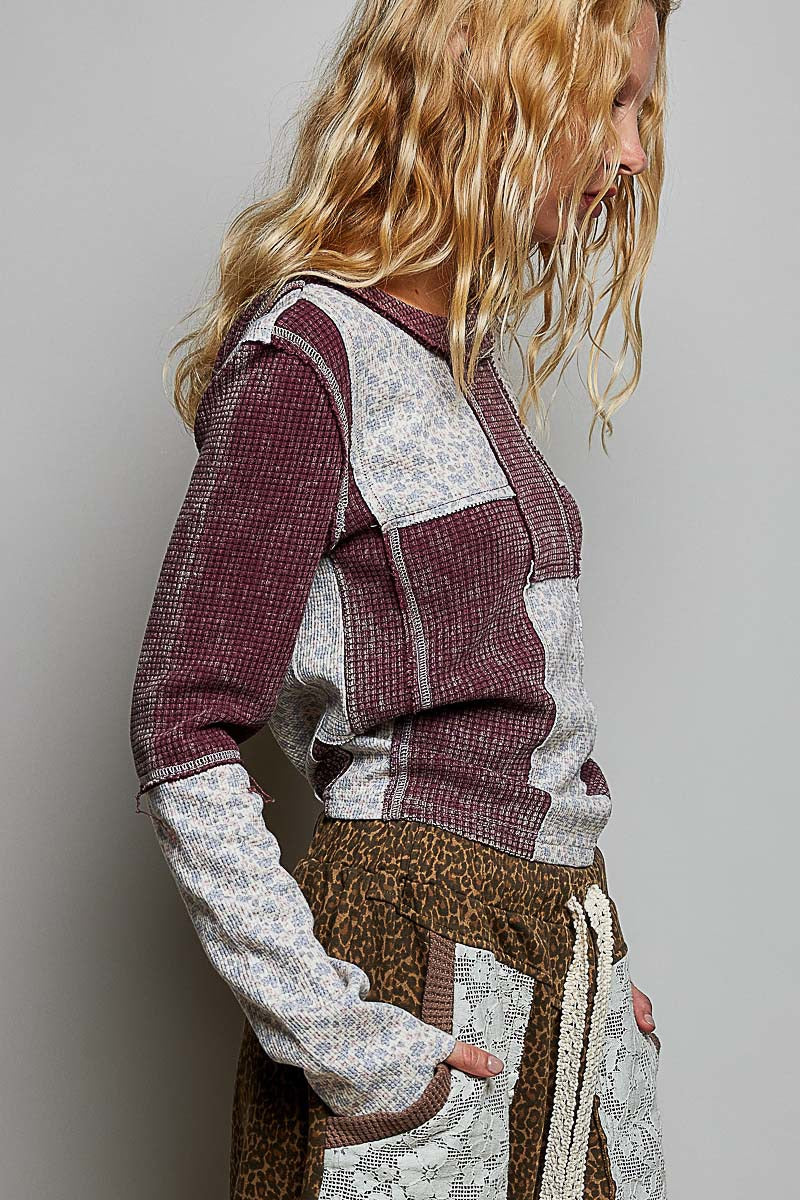 Odd Ends Waffle Knit Patchwork Top