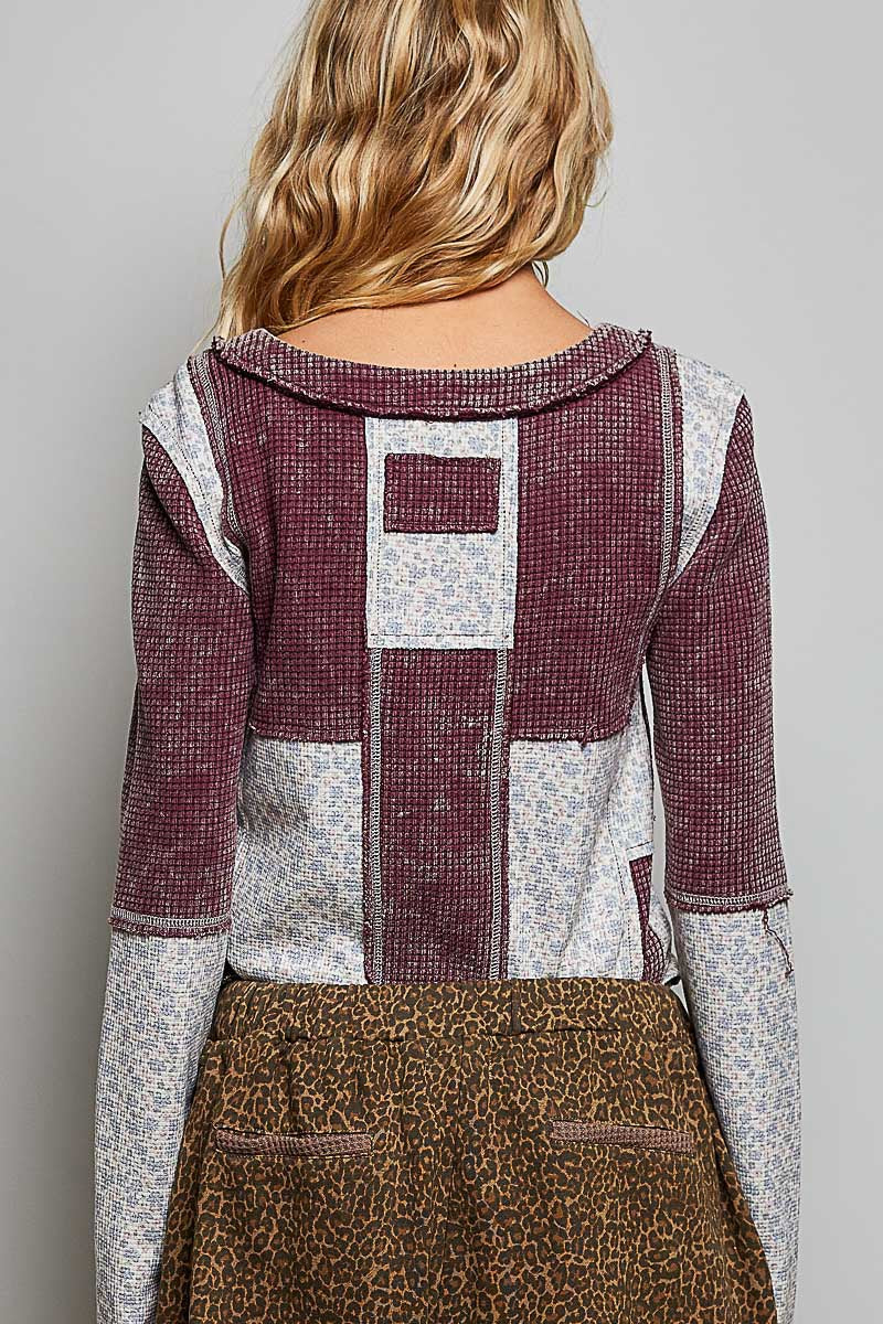 Odd Ends Waffle Knit Patchwork Top