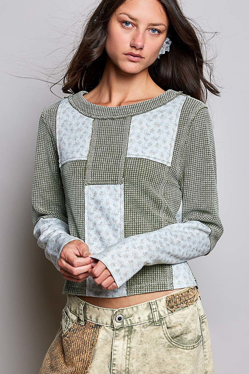 Odd Ends Waffle Knit Patchwork Top