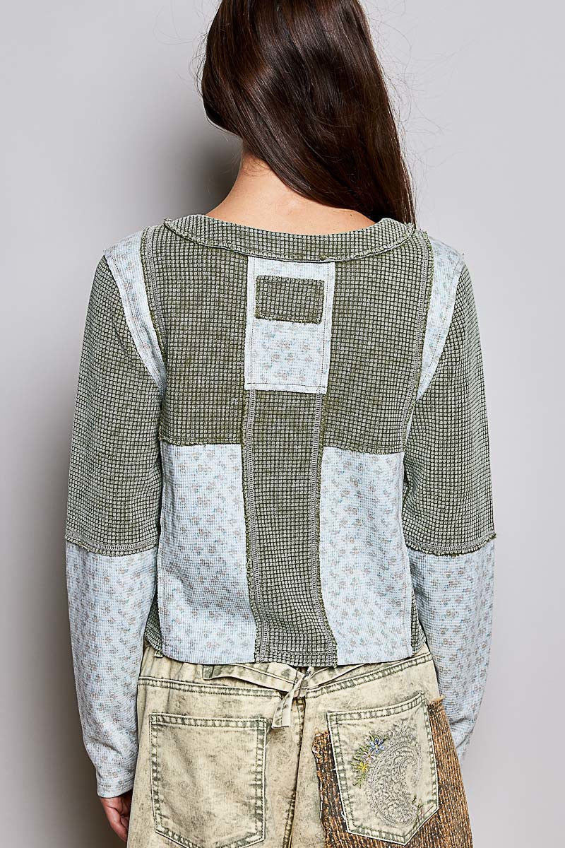 Odd Ends Waffle Knit Patchwork Top