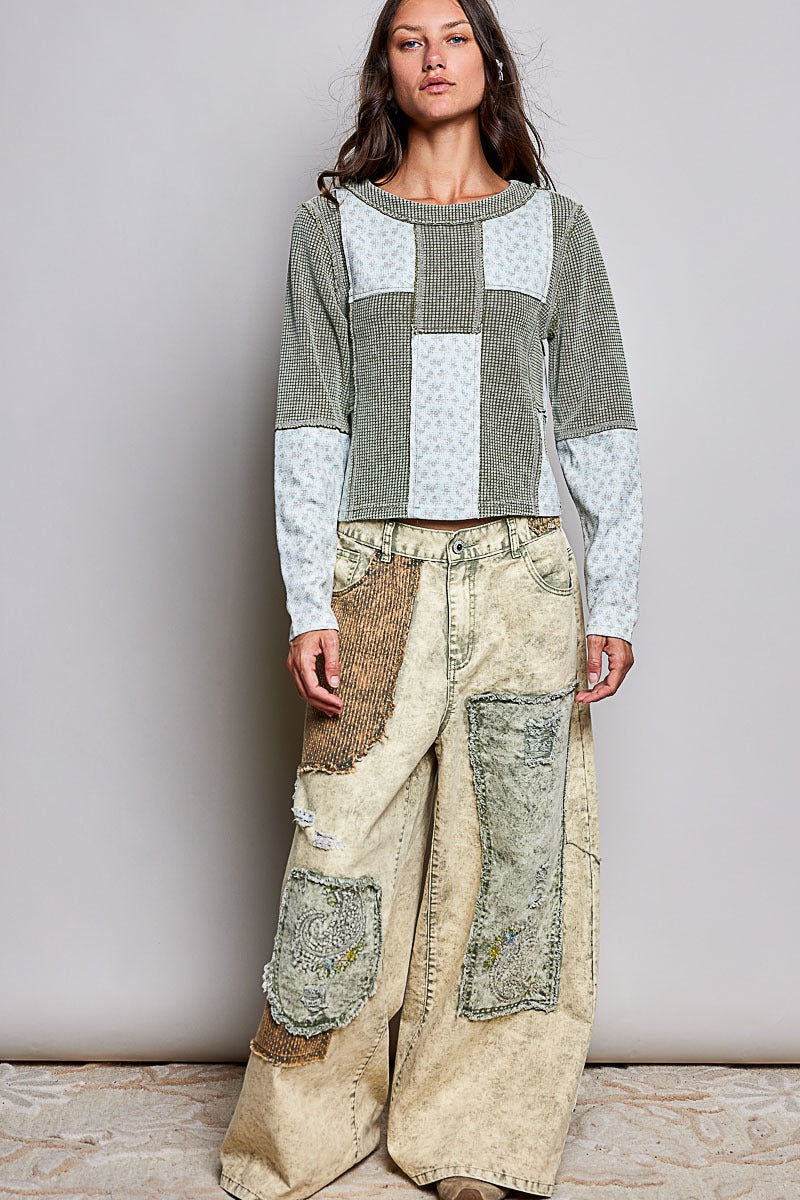 Odd Ends Waffle Knit Patchwork Top