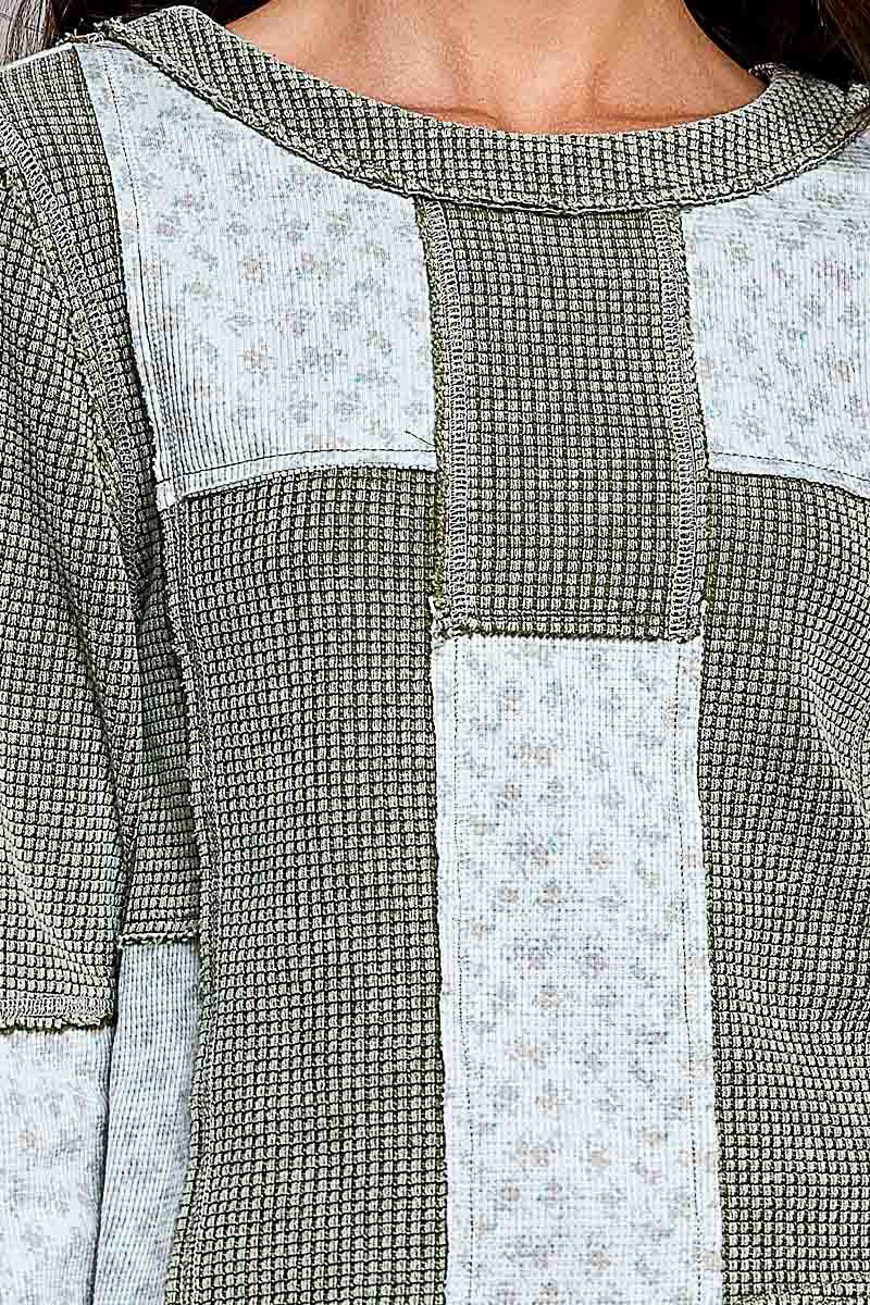Odd Ends Waffle Knit Patchwork Top