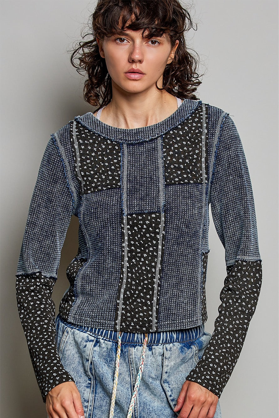 Odd Ends Waffle Knit Patchwork Top