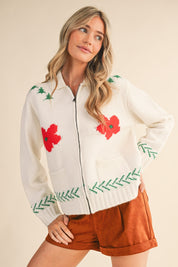 Paradise Canyon Horse Motif Knit Zip Sweater