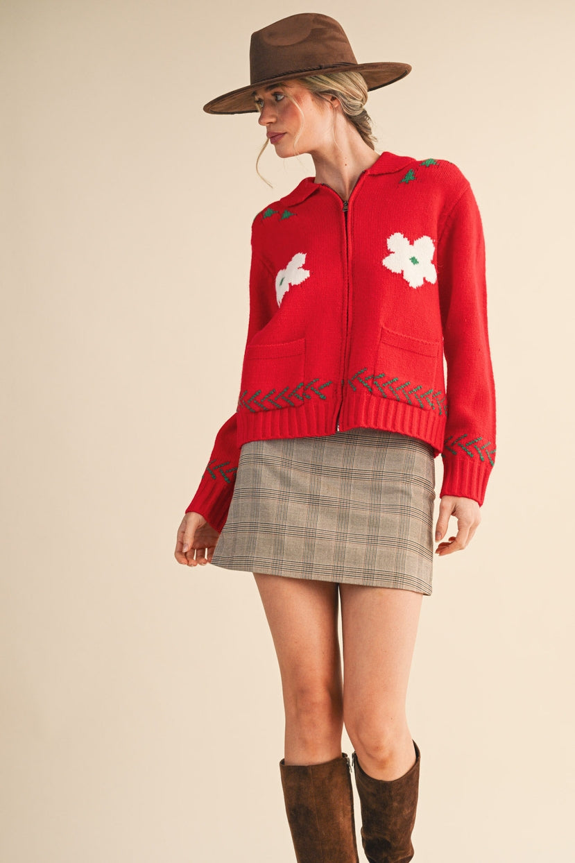 Paradise Canyon Horse Motif Knit Zip Sweater