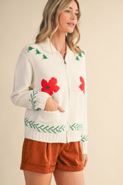 Paradise Canyon Horse Motif Knit Zip Sweater